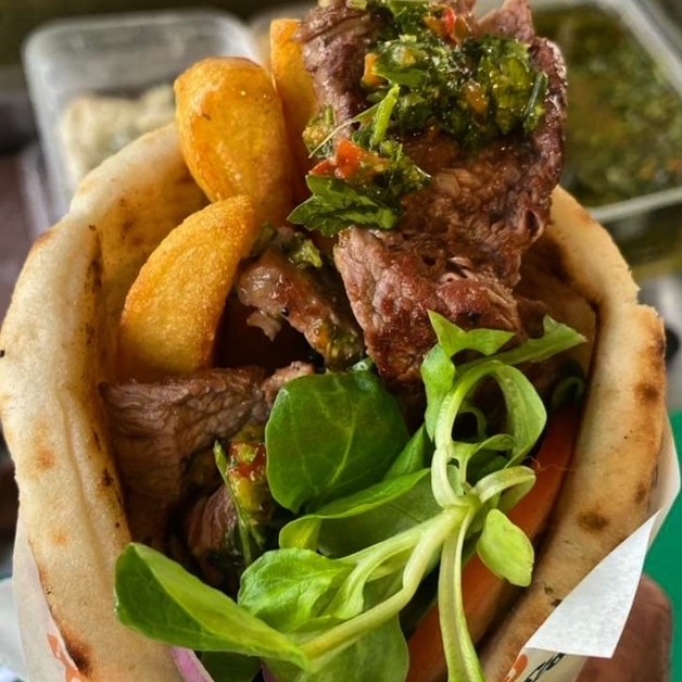 Angus Beef, salad and Chips in wrap